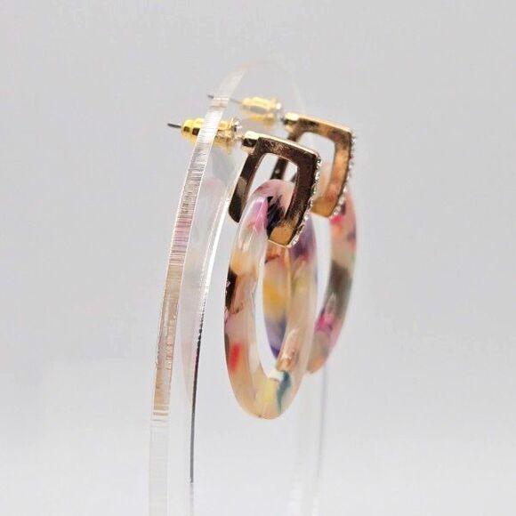 Kenneth Cole Earrings Multicolor Resin‎ Circles on Goldtone with Rhinestones - Picture 5 of 6